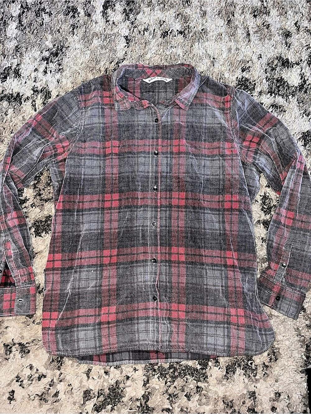 Woolrich Plaid corduroy Button Down Shirt Gray & Red Size Xl